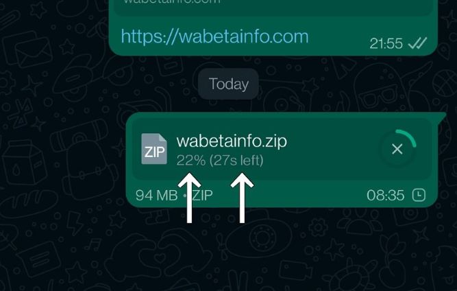 آزمایش قابلیت ETA برای اشتراک‌گذاری فایل‌ها توسط واتساپ